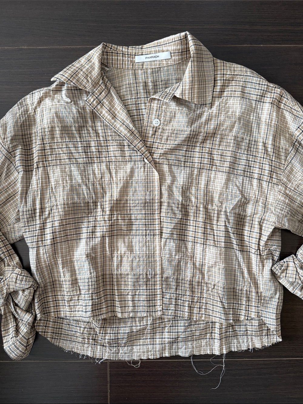 PHARAOH Light Brown Plaid Button-Front Women's Blouse